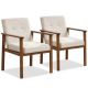 Costway 2 PCS Modern Accent Chair Upholstered Linen Fabric Armchair with Solid Wood Legs - Beige