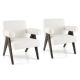 Costway - 2 PCS Upholstered Armchair Modern Accent Chair with Natural Rubber Wood Legs - White