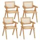 Costway Set of 4 Rattan Accent Chairs Mid Century Dining Armchair Bamboo Frame Kitchen - Natural