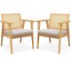 Costway Mid Century Modern Accent Chairs Set of 2 with Breathable Rattan Back Dining Room - Natural