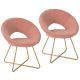Costway Set of 2 Modern Velvet Accent Chair Upholstered Vanity Leisure Chair Metal Legs - Pink and Golden
