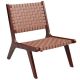 Costway Woven Leather Accent Chair Mid Century Rubber Wood Armless Side Chair - Brown