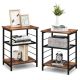 Costway 2 PCS 3-Tier Side End Table with Adjustable Mesh Shelf Narrow Nightstand - Rustic Brown