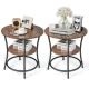 Costway 2 PCS 2-Tier Sofa Side End Table Round Nightstand with Sturdy Metal Frame - Brown