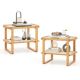 Costway 2 PCS Bamboo Side Table Rattan Shelf Glass Top Nightstand Small Sofa End Table - Natural