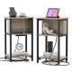 Costway 2 PCS Nightstand 3-Tier End Table with Charging Station USB Ports & Power Outlets - Grey + Black