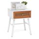 Costway 1 PCS Nightstand with Storage Drawer Rattan Decoration Solid Wood Legs for Bedroom - White + Brown