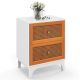 Costway 1 PCS Rattan Nightstand with Storage Wood End Sofa Side Table with 2 drawers Wood Legs - White + Brown