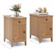 Costway 2 PCS End Table with Charging Station Flip Top Bedside Table with USB Ports & Outlets - Natural