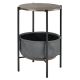 Costway Industrial Round End Side Table Sofa Coffee Table w/ Storage Basket & Metal Frame - Grey,Brown