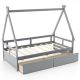 Costway Twin Size House Bed with Roof Safety Guardrail 2 Storage Drawers Wood Slat Support - Gray
