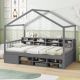 Costway Twin Size House Bed Wooden Platform Bed Frame with Roof & 14 Storage Cubes - Gray