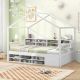 Costway Twin Size House Bed Wooden Platform Bed Frame with Roof & 14 Storage Cubes - White