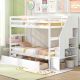 Costway Twin Over Twin Bunk Bed with Storage Stairs & Drawers Full-length Guardrails - White