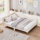 Costway Full Size Upholstered Daybed Rivet-Tufted Platform Bed with Metal Legs Wood Slats - Beige