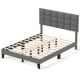Costway Queen Size Bed Frame Modern Linen Fabric Upholstered Platform Bed with Headboard - Gray