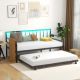 Costway Twin Size Daybed with Pop-up Trundle Charging Station & LED Lights for Living Room - Black
