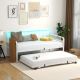 Costway Twin Size Daybed with Pop-up Trundle Charging Station & LED Lights for Living Room - White