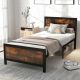 Costway Twin Size Metal Bed Frame with Headboard & Footboard Metal Slats Support - Brown
