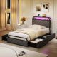 Costway Twin Size Bed Frame with LED Lights & Charging Station Storage Headboard - Black