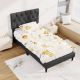 Costway Twin Size Bed Frame with Button-Tufted Headboard & Wooden Slats Easy Assembly - Gray