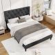 Costway Full Size Bed Frame with Button-Tufted Headboard & Wooden Slats Easy Assembly - Gray