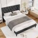 Costway Queen Size Bed Frame with Button-Tufted Headboard & Wooden Slats Easy Assembly - Gray