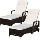 Costway - 2PCS Patio Rattan Lounge Chair Chaise Adjustable Recliner Cushioned Sofa Garden - Brown