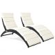 Costway 2PCS Folding Patio Rattan Lounge Chair Chaise Cushioned Portable Garden - Black