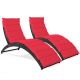 Costway 2PCS Folding Patio Rattan Lounge Chair Chaise Cushioned Portable Garden - Red