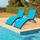 Costway 2PCS Folding Patio Rattan Lounge Chair Chaise Cushioned Portable Lawn - Turquoise