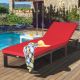 Costway 2PCS Outdoor Rattan Lounge Chair Chaise Recliner Adjustable Cushioned Patio - Brown/Red