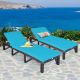 Costway 2PCS Outdoor Rattan Lounge Chair Chaise Recliner Adjustable Cushioned - Turquoise