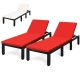 Costway 2PCS Patio Rattan Lounge Chair Chaise Recliner Adjust with Cover - Red/Off white