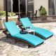 Costway 2PCS Patio Rattan Folding Lounge Chair Adjustable Cushion - Turquoise