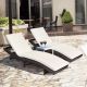 Costway 2PCS Patio Rattan Folding Lounge Chair Chaise Adjustable Cushion - White
