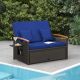 Costway Patio Rattan Daybed Set with Cushioned Loveseat & Storage Ottoman for Porch - Navy