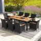 Costway 9 PCS Outdoor Dining Set with Acacia Wood Tabletop, Umbrella Hole, Seat Cushions - Black & Natural