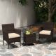 Costway 3 PCS Outdoor Conversation Set with Cushioned Seat & Tempered Glass Tabletop - Beige,Mix Brown