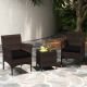 Costway 3 PCS Outdoor Conversation Set with Cushioned Seat & Tempered Glass Tabletop - Black,Mix Brown