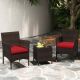Costway 3 PCS Outdoor Conversation Set with Cushioned Seat & Tempered Glass Tabletop - Red,Mix Brown