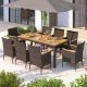 Costway 9 PCS Outdoor Dining Set with Acacia Wood Table Top Patio Dining Set for 8 People - Beige,Mix Brown