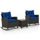 Costway 3 PCS Patio Wicker Rocking Set with Tempered Glass Table & Soft Cushions Outdoor - Navy