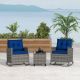 Costway 3 PCS Patio Wicker Rocking Set with Tempered Glass Table & Soft Cushions Outdoor - Navy