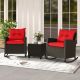 Costway 3 PCS Patio Wicker Rocking Set with Tempered Glass Table & Soft Cushions Outdoor - Red