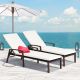 Costway 2PCS Patio Rattan Lounge Chair Chaise Recliner Back Adjustable Cushioned Garden - White
