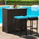 Costway 3PCS Patio Rattan Wicker Bar Table Stools Dining Set Cushioned Chairs - Mixed Brown/turquoise