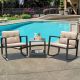 Costway 3PC Patio Rattan Conversation Set Rocking Chair Cushioned Sofa Garden Furniture - Black,Beige