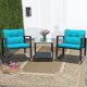 Costway 3PCS Patio Rattan Furniture Set Rocking Chairs Cushioned Conversation Set - Blue