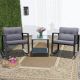 Costway 3PCS Patio Rattan Furniture Set Rocking Chairs Cushioned Sofa - Gray